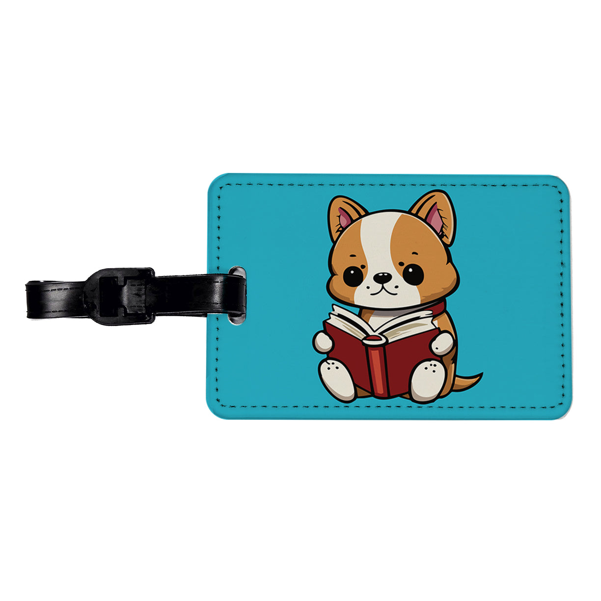 Dog Reading Book Travel Faux Leather Luggage Tag