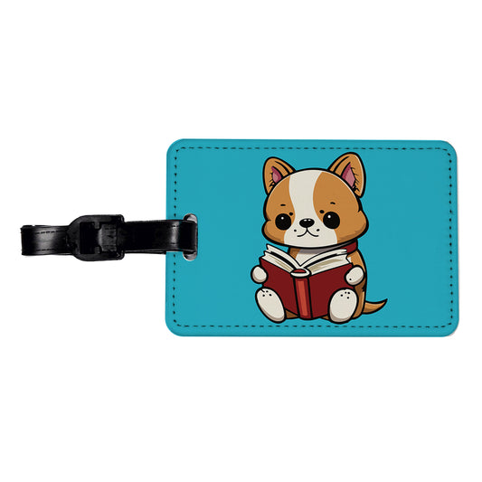 Dog Reading Book Travel Faux Leather Luggage Tag