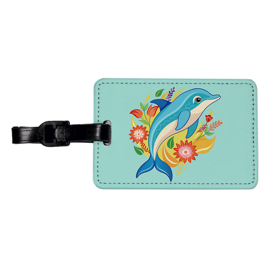 Dolphin Floral Flowers Travel Faux Leather Luggage Tag