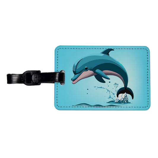 Dolphin Jumping Out of Water Travel Faux Leather Luggage Tag