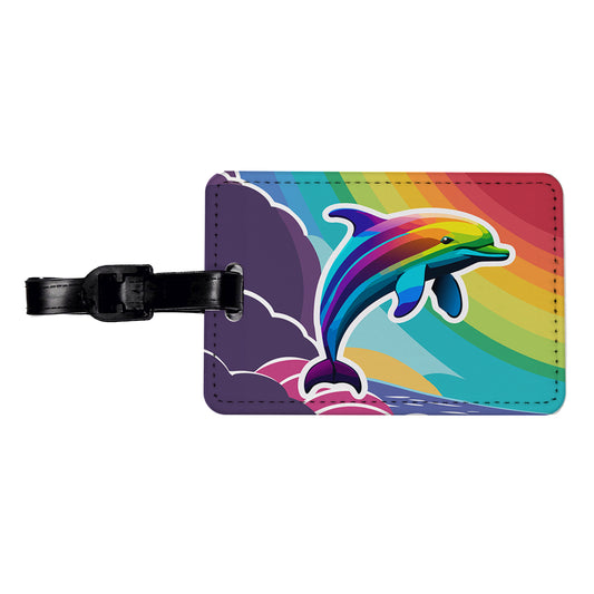 Dolphin Rainbow Cute Travel Faux Leather Luggage Tag