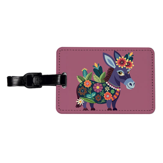 Donkey Floral Flowers Travel Faux Leather Luggage Tag