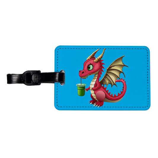 Dragon Drinking Boba Tea Funny Travel Faux Leather Luggage Tag