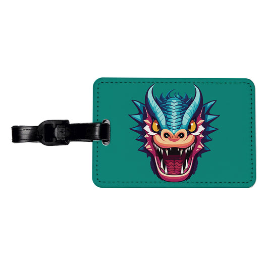 Dragon Face Angry Blue Travel Faux Leather Luggage Tag