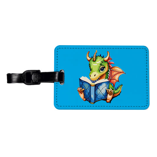 Dragon Reading Book Reader Travel Faux Leather Luggage Tag