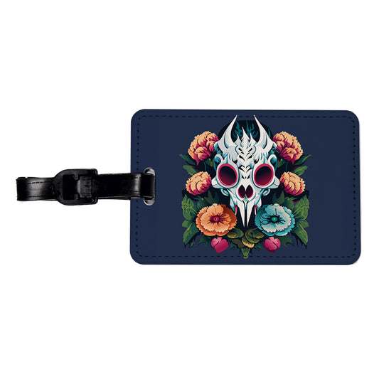 Dragon Skull and Flowers Travel Faux Leather Luggage Tag