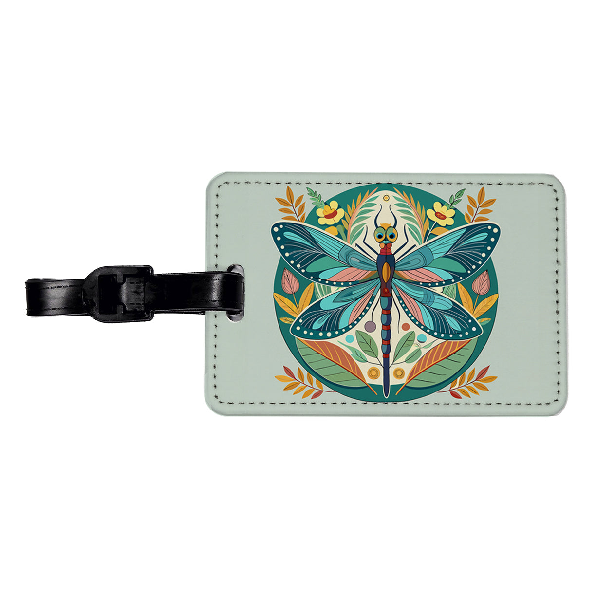 Dragonfly Floral Flowers Travel Faux Leather Luggage Tag