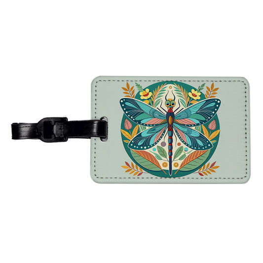 Dragonfly Floral Flowers Travel Faux Leather Luggage Tag