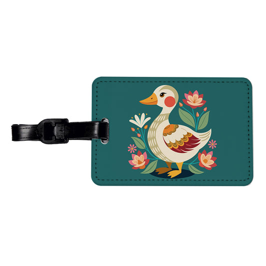 Duck Floral Flowers Travel Faux Leather Luggage Tag