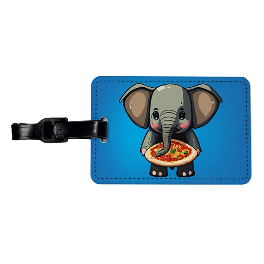 Elephant Eating Pizza Funny Travel Faux Leather Luggage Tag