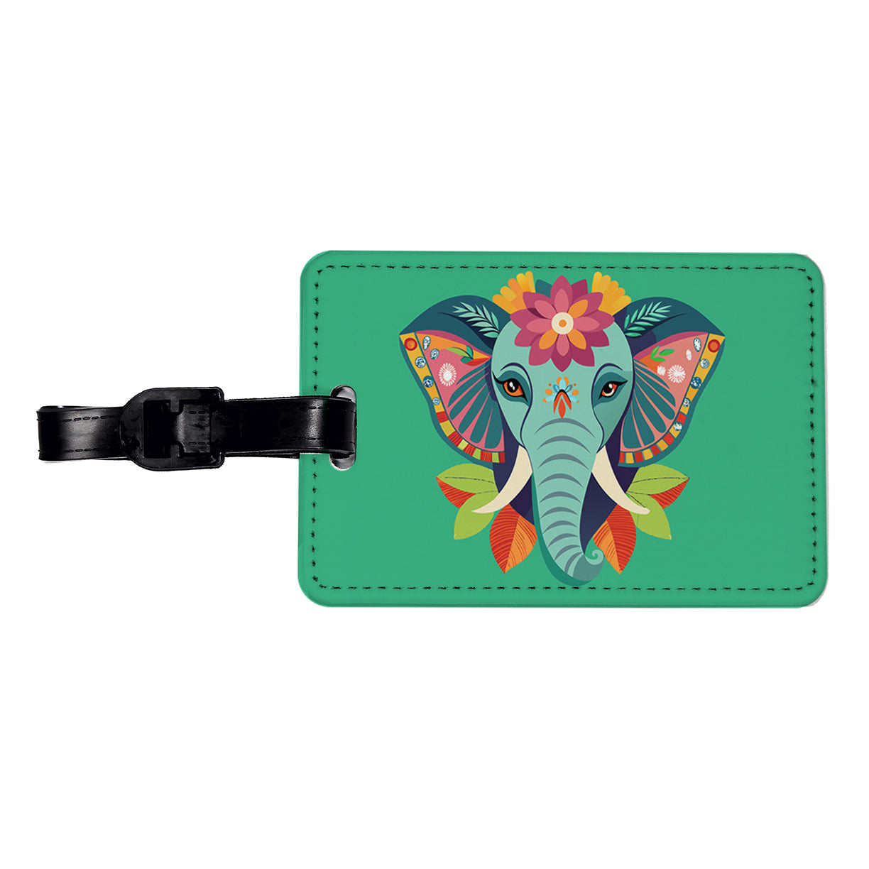 Elephant Head Floral Flowers Travel Faux Leather Luggage Tag