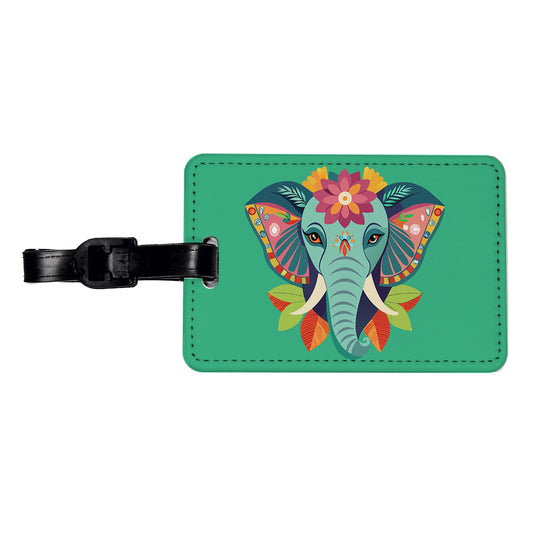 Elephant Head Floral Flowers Travel Faux Leather Luggage Tag