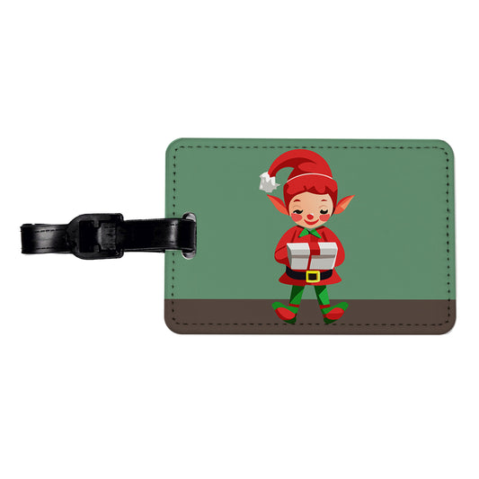 Elf Christmas Opening Present Travel Faux Leather Luggage Tag