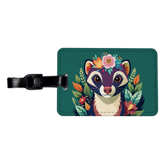 Ferret Head Floral Flowers Travel Faux Leather Luggage Tag
