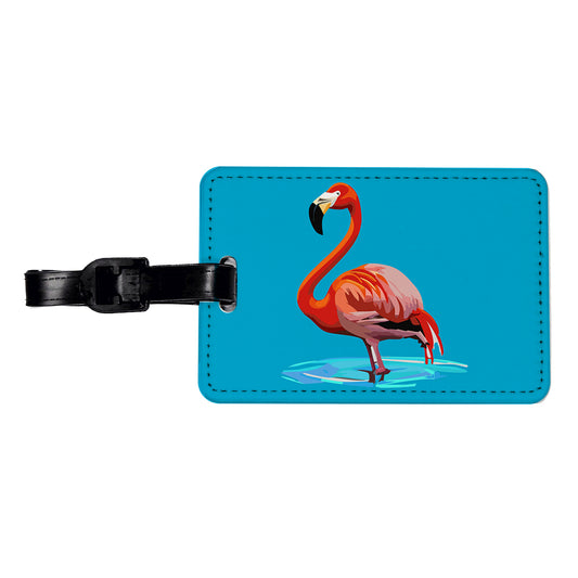 Flamingo Standing in Water Travel Faux Leather Luggage Tag