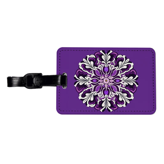 Floral Motif Mandala Purple Beautiful Travel Faux Leather Luggage Tag