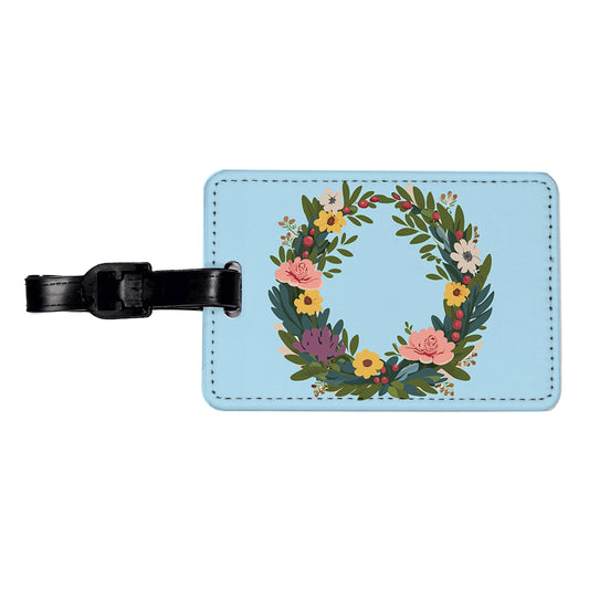 Floral Wreath Flowers Spring Wedding Travel Faux Leather Luggage Tag