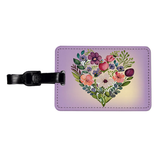 Flower Heart Floral Elegant Wedding Travel Faux Leather Luggage Tag