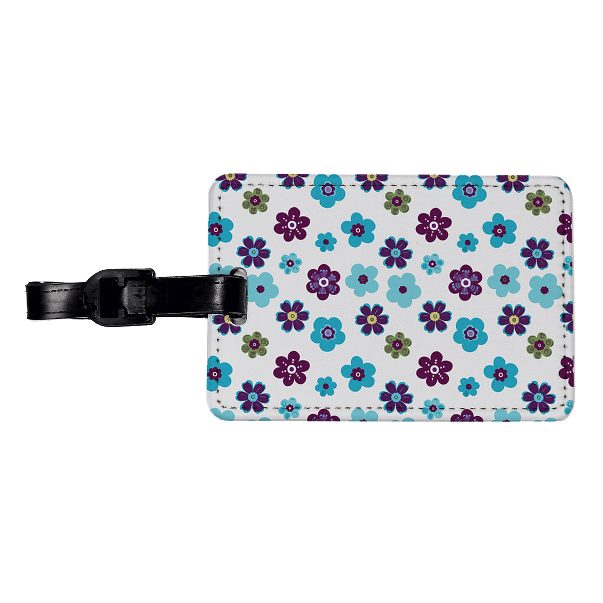 Flowers Blue Purple Cute Pattern Travel Faux Leather Luggage Tag