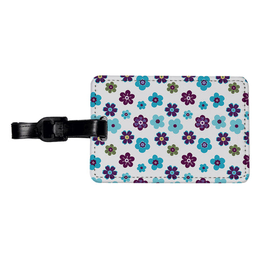 Flowers Blue Purple Cute Pattern Travel Faux Leather Luggage Tag