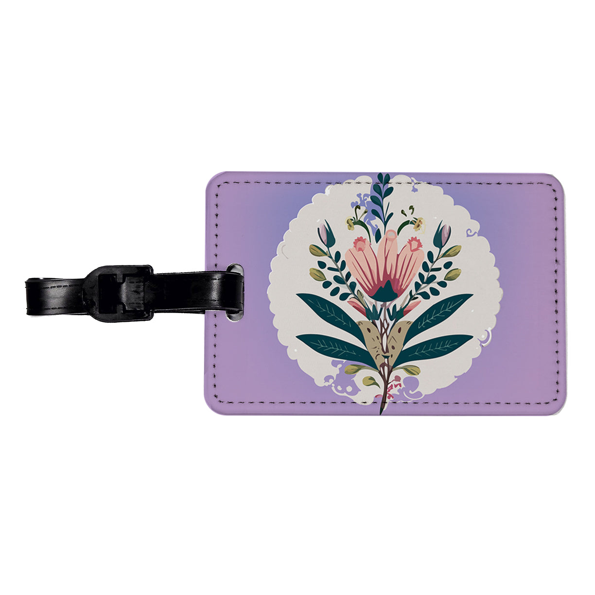 Flowers Floral Motif Bohemian Elegant Wedding Travel Faux Leather Luggage Tag