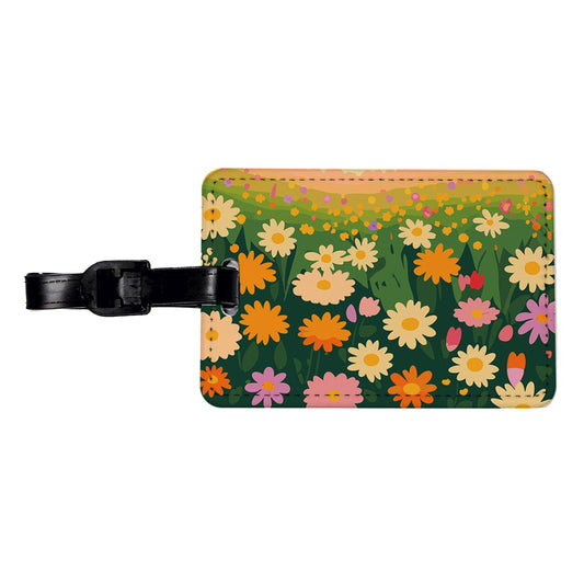 Flowers in Meadow Floral Travel Faux Leather Luggage Tag