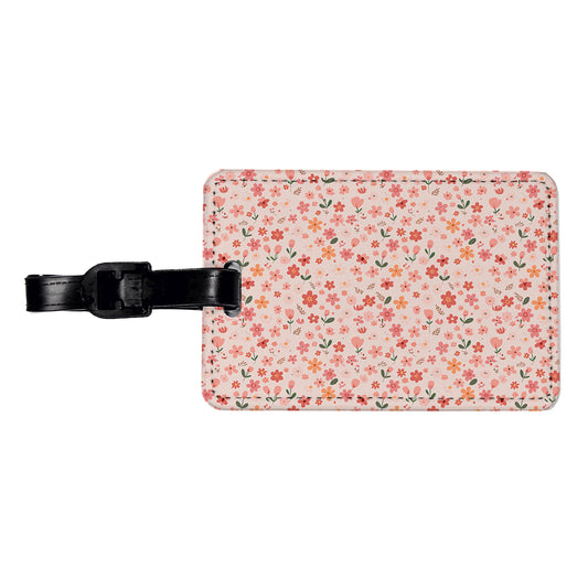Flowers Peach Pink Cute Pattern Travel Faux Leather Luggage Tag