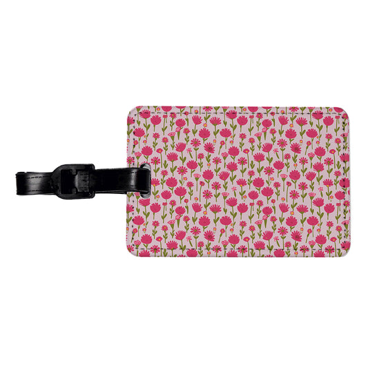 Flowers Pink Cute Pattern Travel Faux Leather Luggage Tag