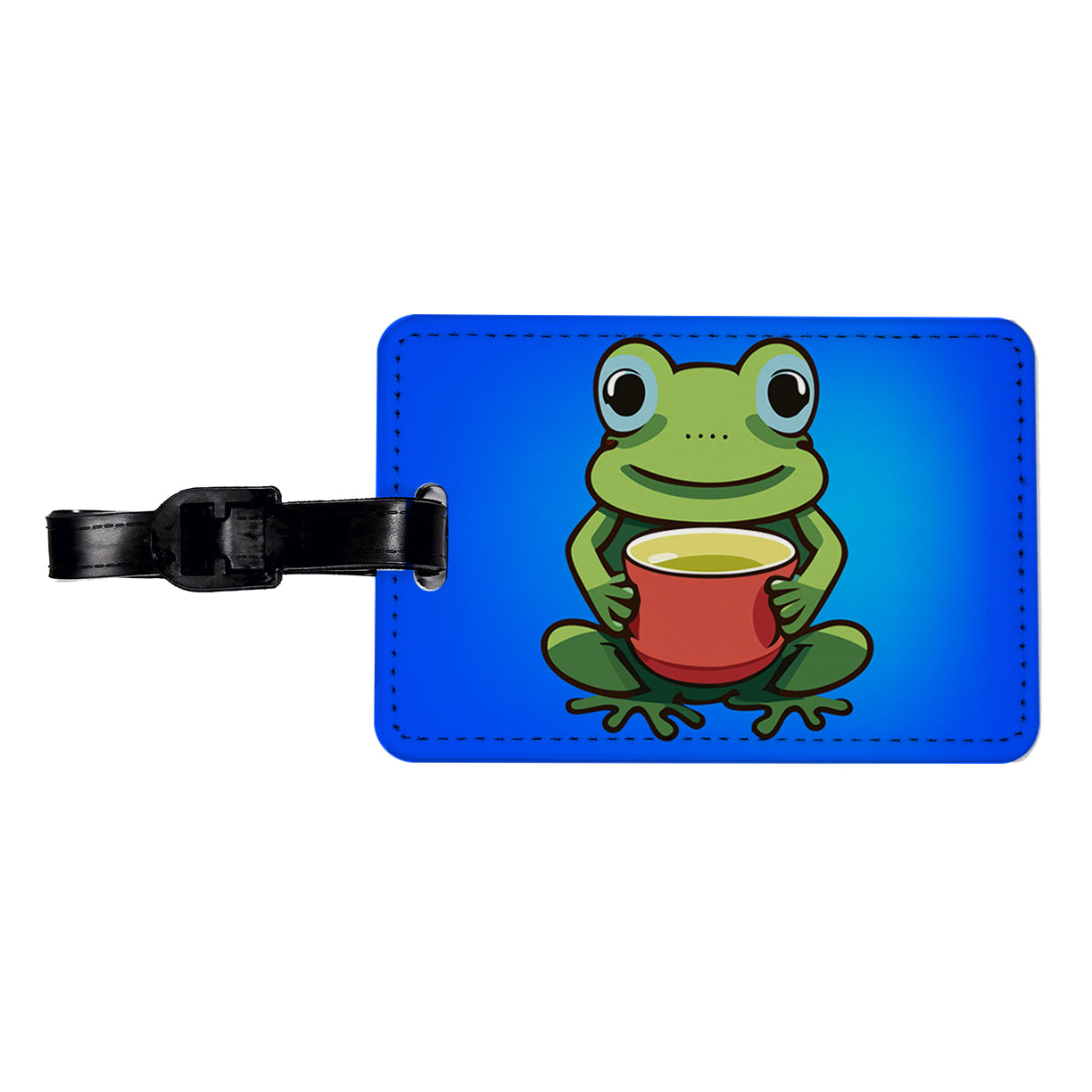 Frog Drinking Tea Funny Travel Faux Leather Luggage Tag
