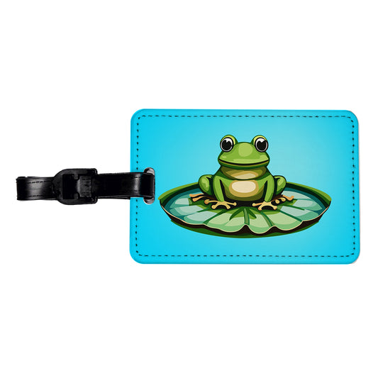 Frog on LiIy Pad Travel Faux Leather Luggage Tag