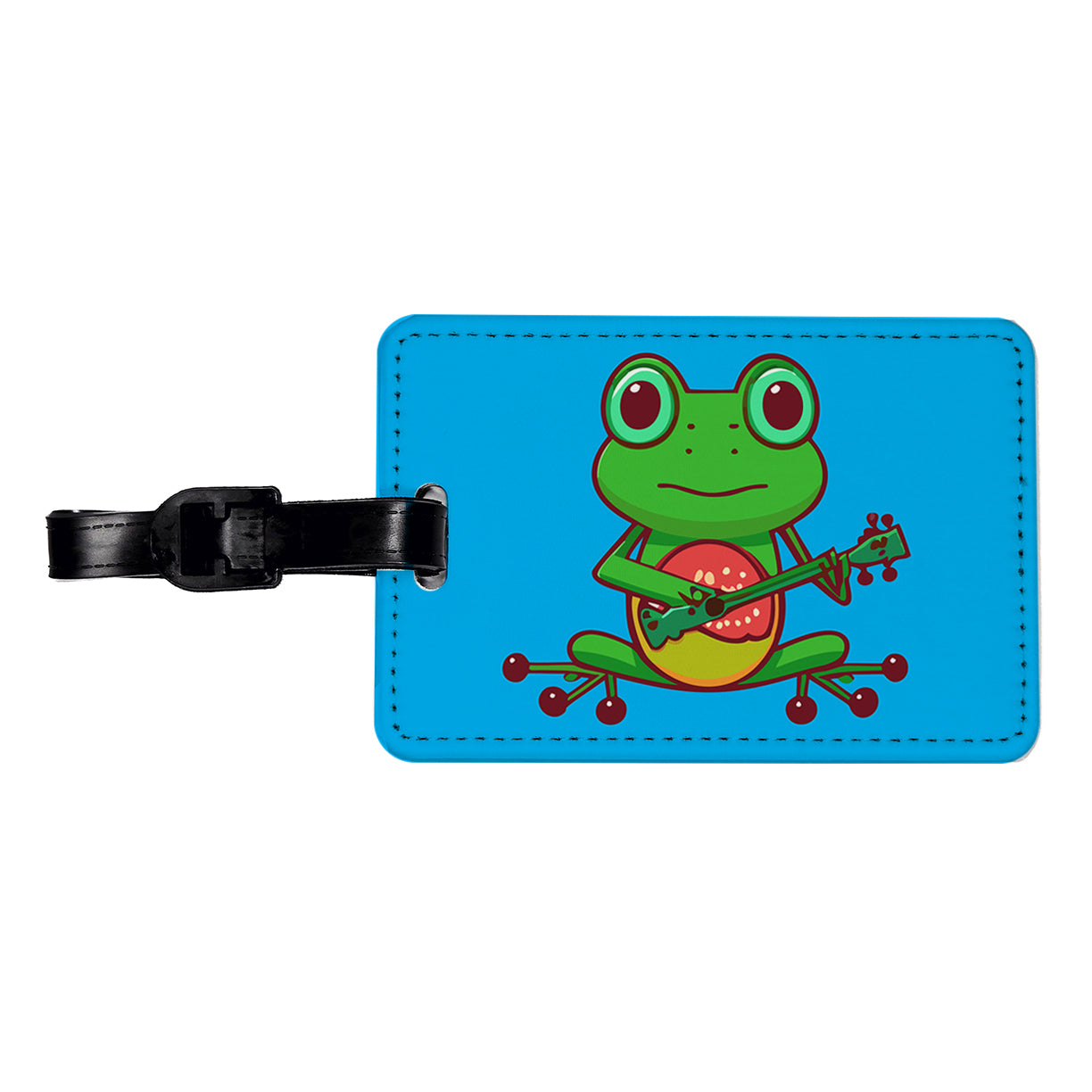 Frog Playing Banjo Guitar Music Funny Travel Faux Leather Luggage Tag