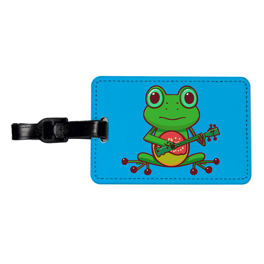 Frog Playing Banjo Guitar Music Funny Travel Faux Leather Luggage Tag