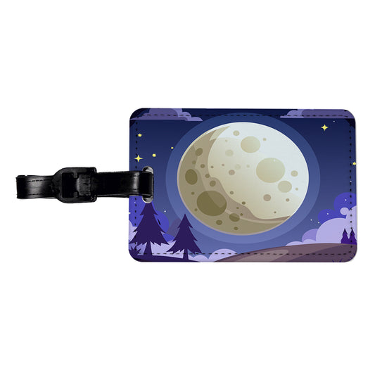 Full Moon at Night Travel Faux Leather Luggage Tag