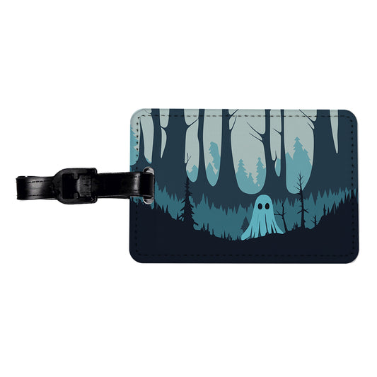 Ghost in Forest Woodland Cute Spooky Travel Faux Leather Luggage Tag