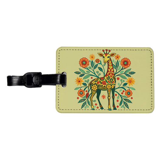 Giraffe Floral Art Nouveau Flowers Elegant Travel Faux Leather Luggage Tag