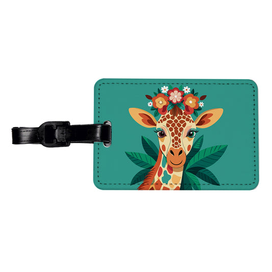 Giraffe Head Floral Flowers Travel Faux Leather Luggage Tag