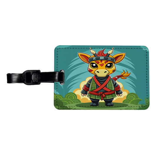 Giraffe Ninja Fighter Funny Travel Faux Leather Luggage Tag