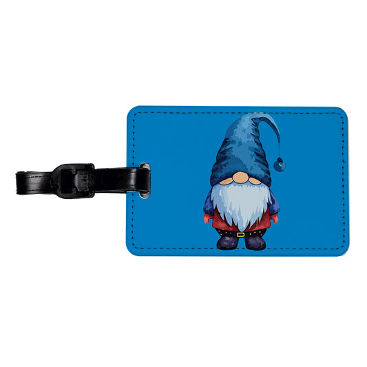 Gnome Standing Blue Hat Travel Faux Leather Luggage Tag