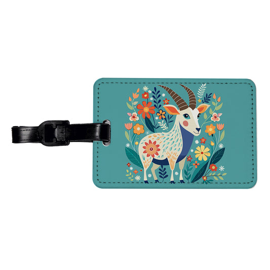 Goat Floral Flowers Travel Faux Leather Luggage Tag