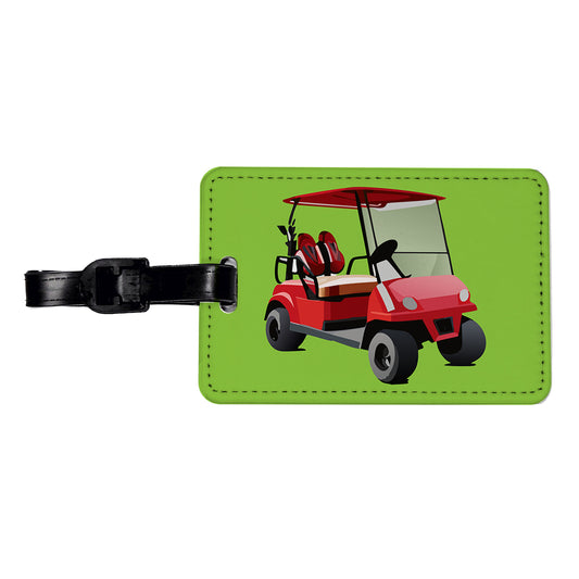 Golf Cart Red Golfing Sport Travel Faux Leather Luggage Tag