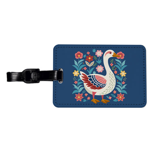 Goose Bird Floral Flowers Travel Faux Leather Luggage Tag