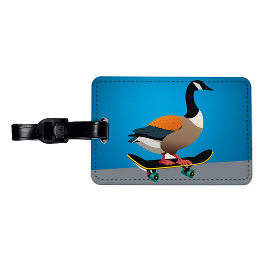 Goose Riding Skateboard Skateboarding Funny Travel Faux Leather Luggage Tag