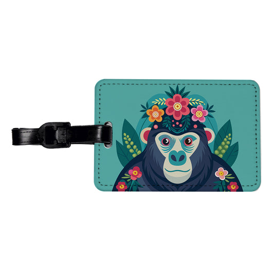 Gorilla Floral Flowers Travel Faux Leather Luggage Tag