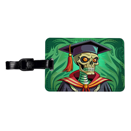 Graduate Skeleton Scary Graduation Travel Faux Leather Luggage Tag