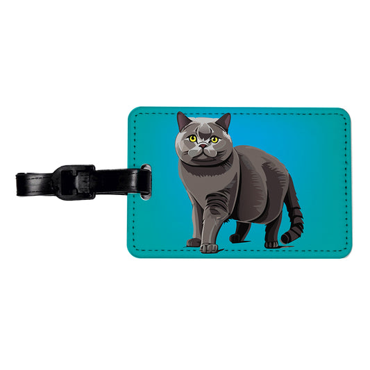 Gray British Shorthair Cat Travel Faux Leather Luggage Tag