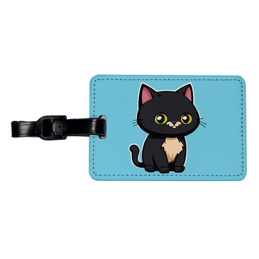Gray Cat Cute Travel Faux Leather Luggage Tag