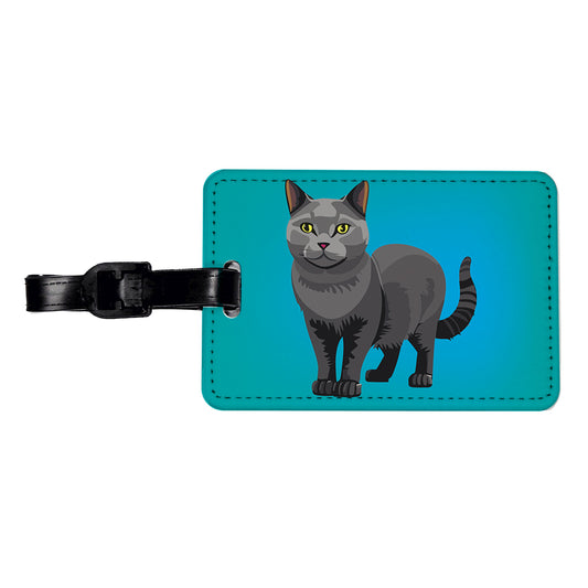 Gray Cat Standing Travel Faux Leather Luggage Tag