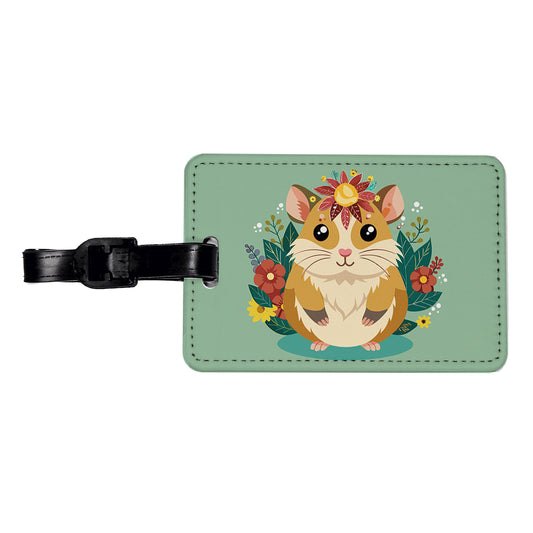 Hamster Floral Flowers Travel Faux Leather Luggage Tag