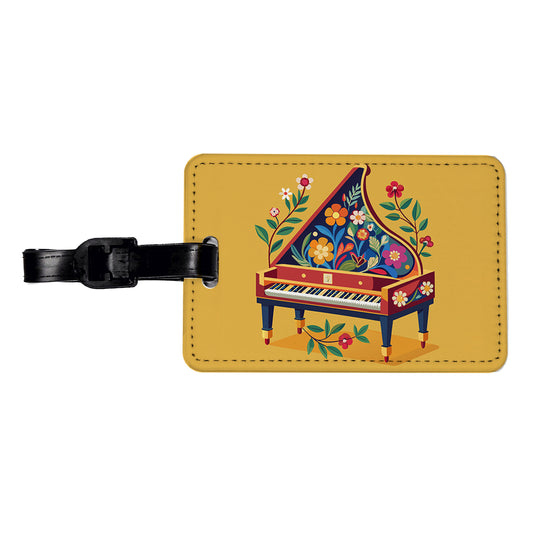 Harpsichord Music Floral Motif Travel Faux Leather Luggage Tag