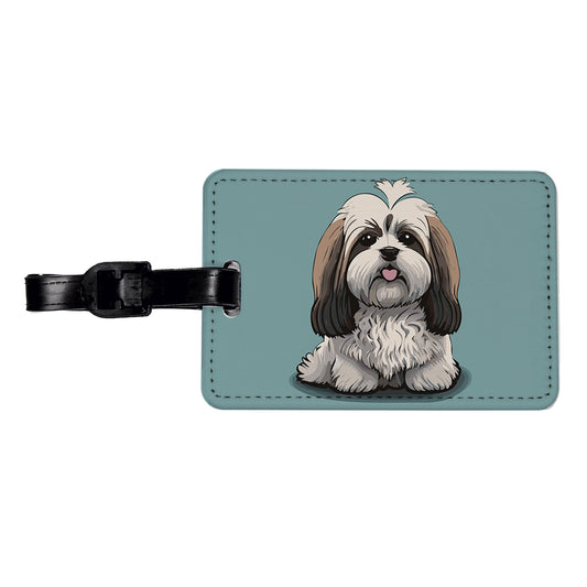 Havanese Dog Sitting Travel Faux Leather Luggage Tag